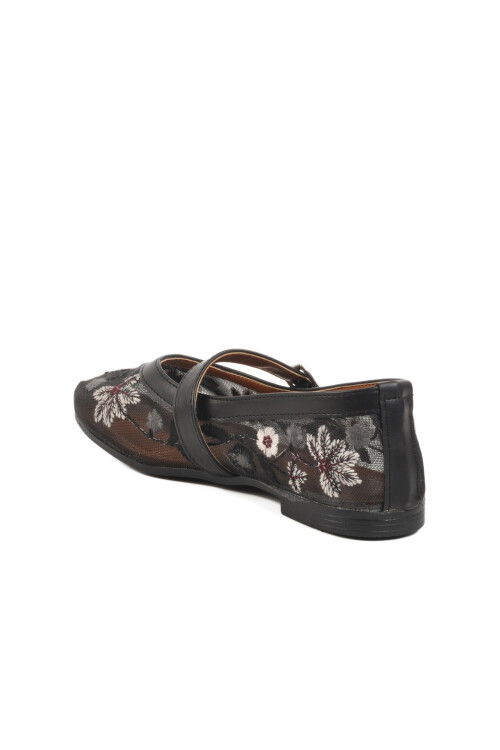 Black Belted Light Patterned Womens Ballerinas B-52 Z