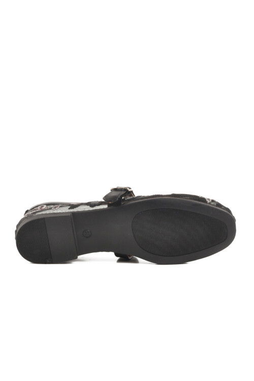 Black Belted Light Patterned Womens Ballerinas B-52 Z