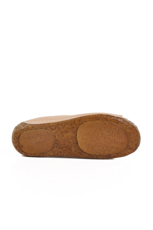 Beige Genuine Leather Womens Slippers 002 Z
