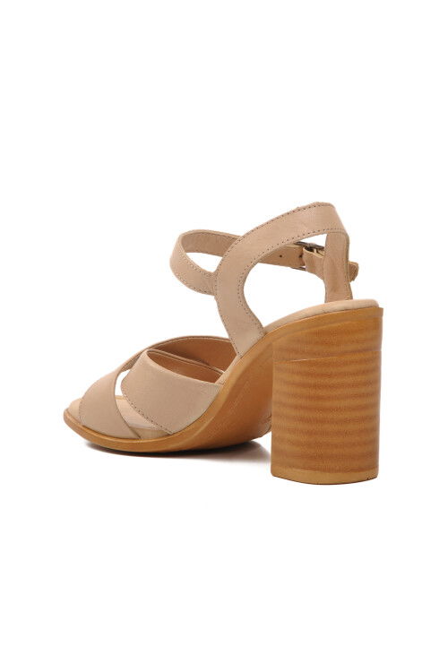 صندل بكعب من الجلد الطبيعي باللون البيج للنساء 9760 Z