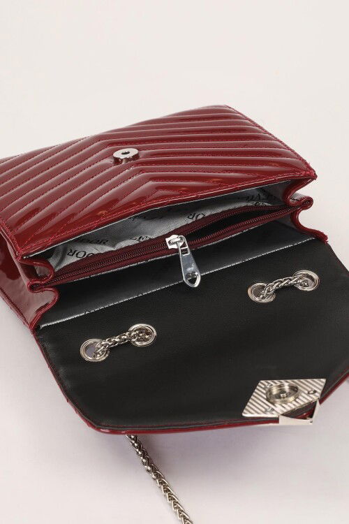 Burgundy Patent Leather Womens Shoulder Bag 930076