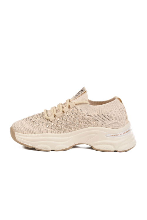 حذاء رياضي نسائي خفيف الوزن محبوك تشريحي بلون كريمي B064 Z