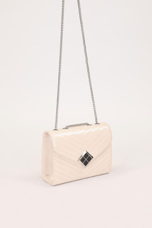 Cream Patent Leather Womens Shoulder Bag 930076