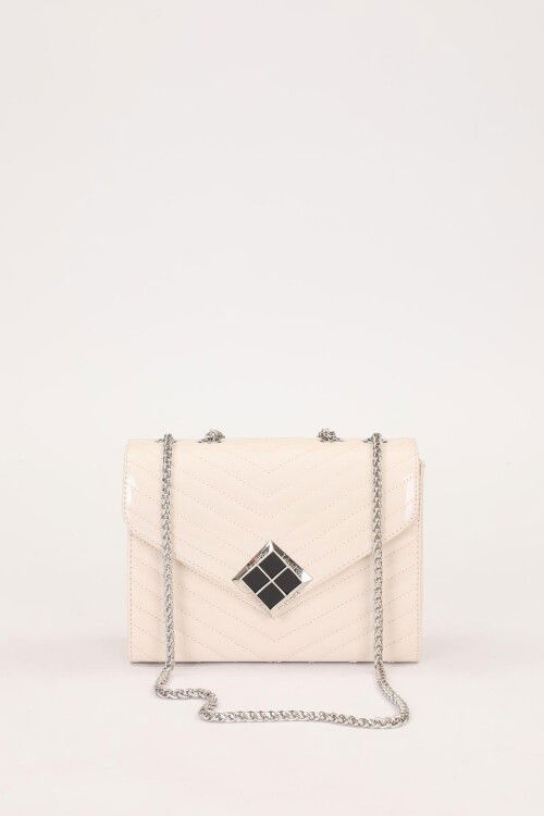 Cream Patent Leather Womens Shoulder Bag 930076