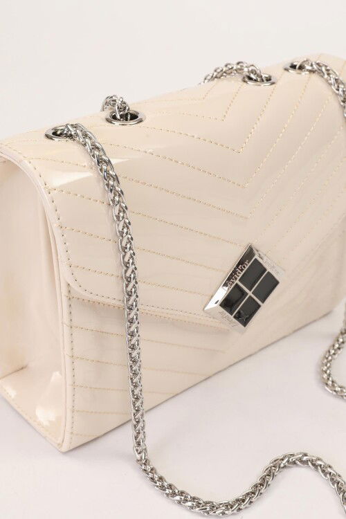Cream Patent Leather Womens Shoulder Bag 930076