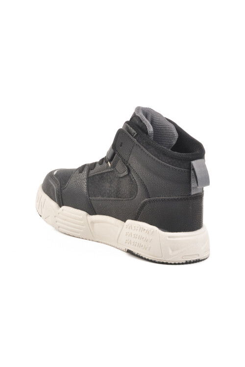 حذاء رياضي أسود للأولاد بشريط فيلكرو بطول الكاحل مقاس كينج طويل F