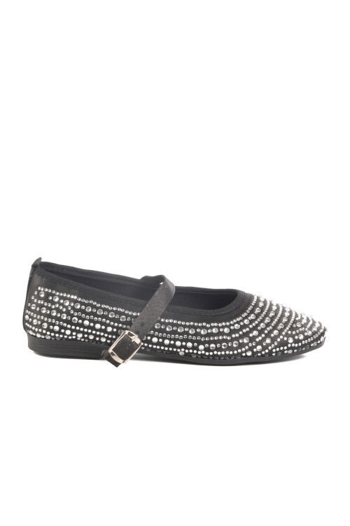 Black Stoned Textile Womens Ballerinas 038 Z