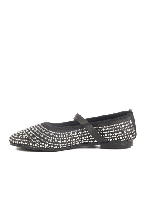 Black Stoned Textile Womens Ballerinas 038 Z