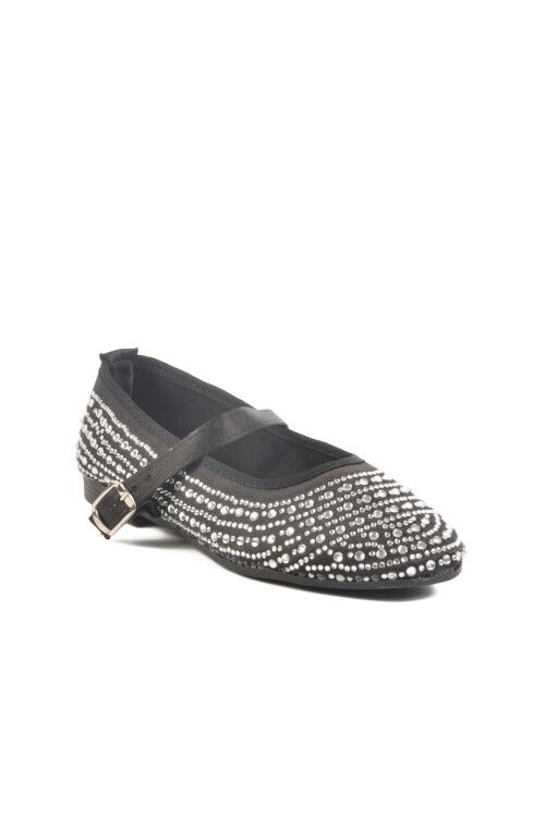 Black Stoned Textile Womens Ballerinas 038 Z