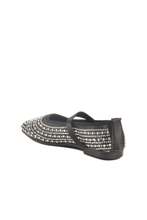 Black Stoned Textile Womens Ballerinas 038 Z