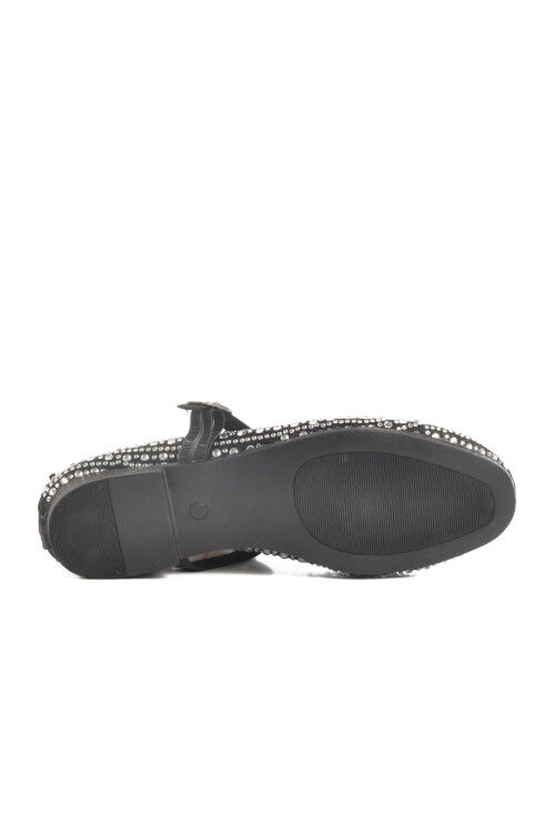 Black Stoned Textile Womens Ballerinas 038 Z