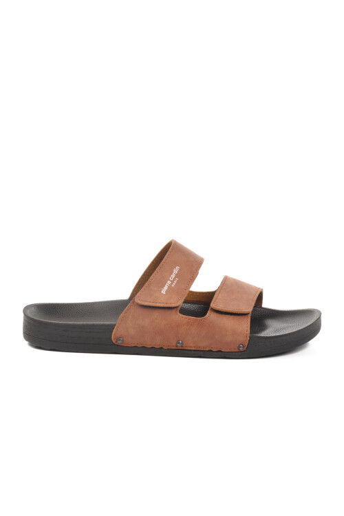 Tan Velcro Large Size Mens Slippers PC-7039 M