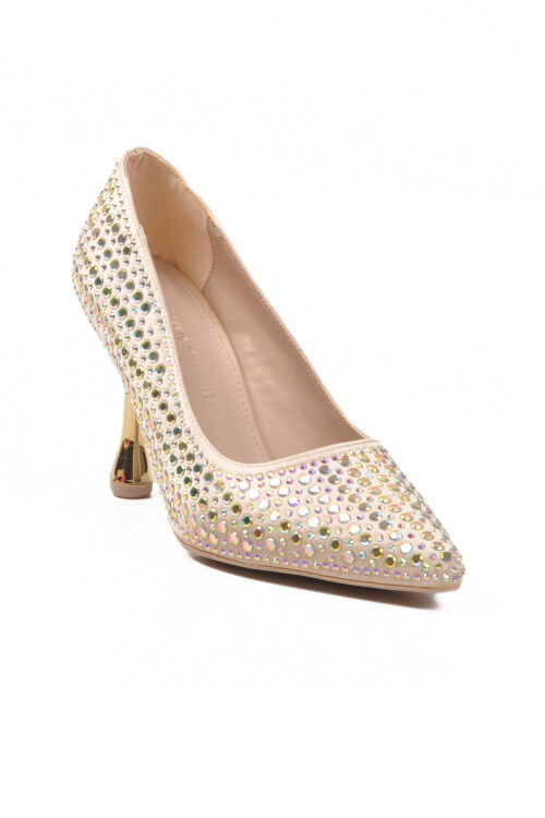 Gold Stone Embroidered Thin Heeled Womens Evening Shoes PC-55020 Z