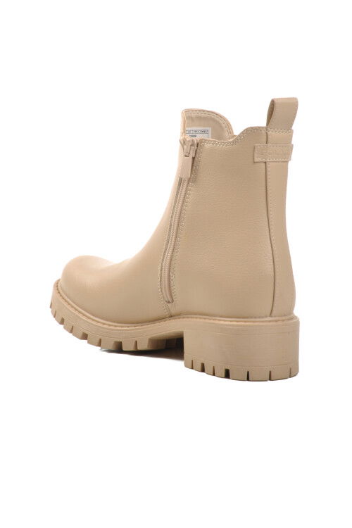 Beige Flexible Fleece Zippered Non-Slip Womens Ankle Boots 23009 Z
