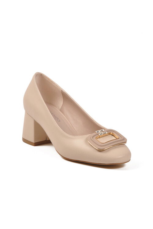 Beige Skin Thick Heeled Womens Evening Shoes 695040 Z