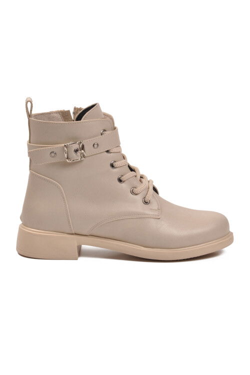 Bej Cilt Kaymaz İçi Polarlı Fermuarlı Kadın Bot 209151 Z