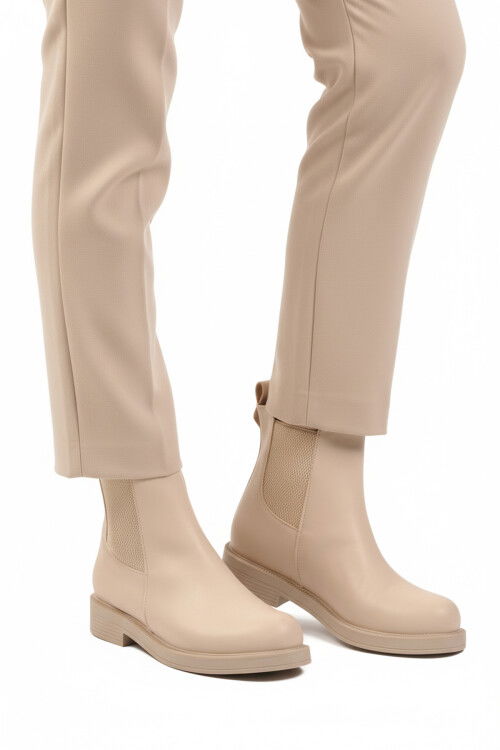 Bej Cilt Polarlı Kolay Giyilebilir Kaymaz Kadın Chelsea Bot 284097 Z