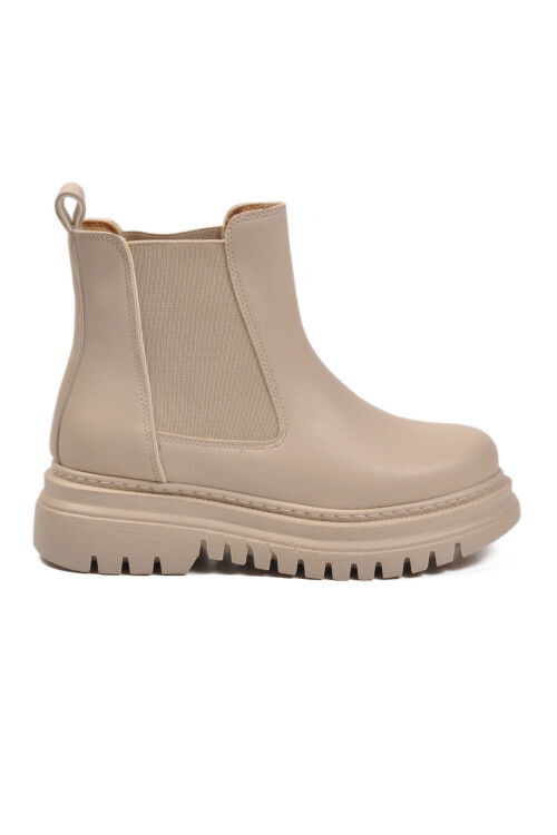 Bej Cilt Kürklü Kolay Giyilebilir Kaymaz Kadın Chelsea Bot 473093 Z