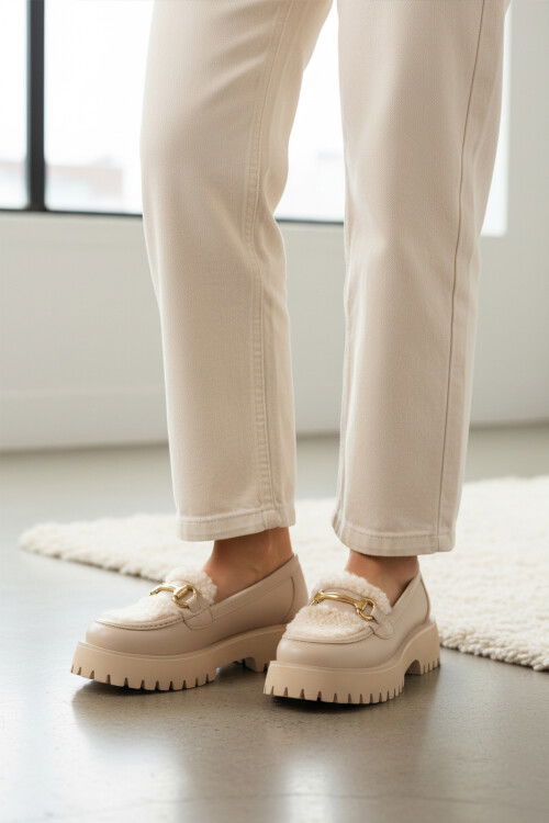 Bej Cilt Kalın Tabanlı Kadın Casual Ayakkabı 572461 Z