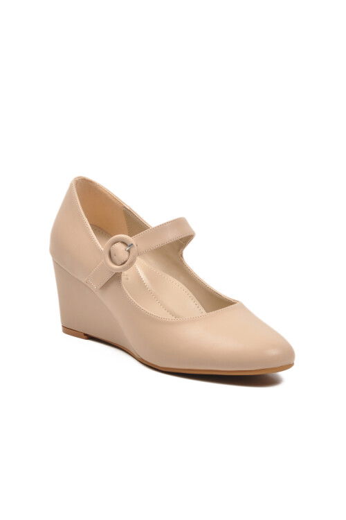 Beige Wedge Heeled Strappy Womens Casual Shoes 312478 Z