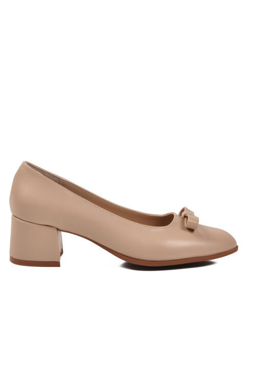Beige Skin Bow Ribbon Womens High Heel Shoes 519081 Z