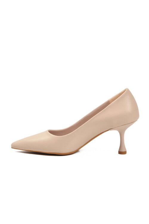 Beige Suede Womens Thin Short Heeled Evening Shoes 695033 Z