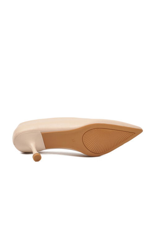 Beige Suede Womens Thin Short Heeled Evening Shoes 695033 Z