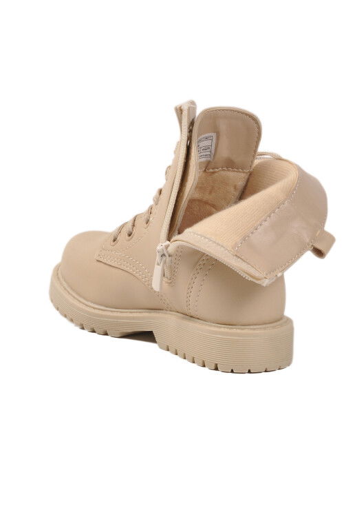 Beige Polar Fleece Lace-Up Zippered Girls Boots 24028 P
