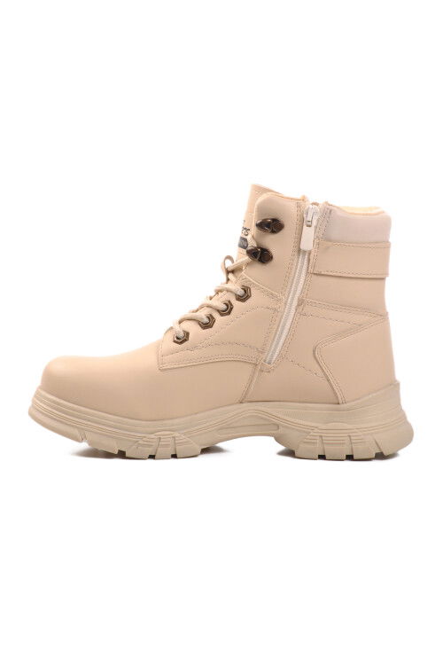 Beige Polar Fleece Zippered Non-Slip Sole Womens Boots 24035 Z