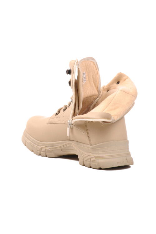 Beige Polar Fleece Zippered Non-Slip Sole Womens Boots 24035 Z