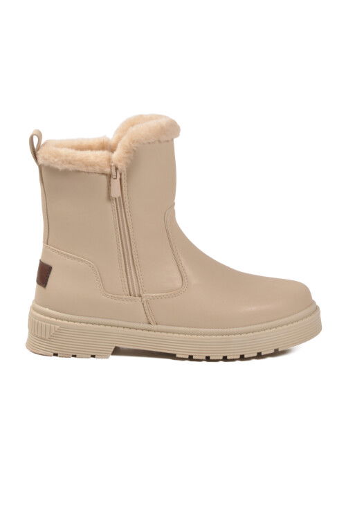 Beige Polar Fleece Zippered Non-Slip Sole Womens Boots 23003 Z