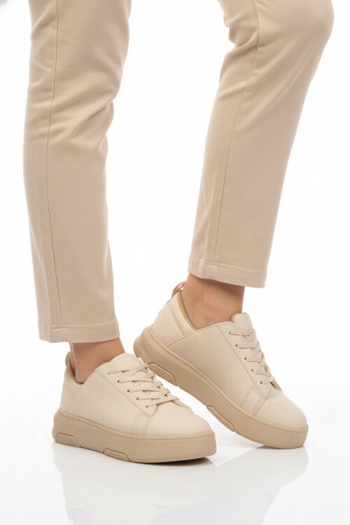 Beige Thick Sole Lace-Up Unisex Sneakers OZ-03 Z