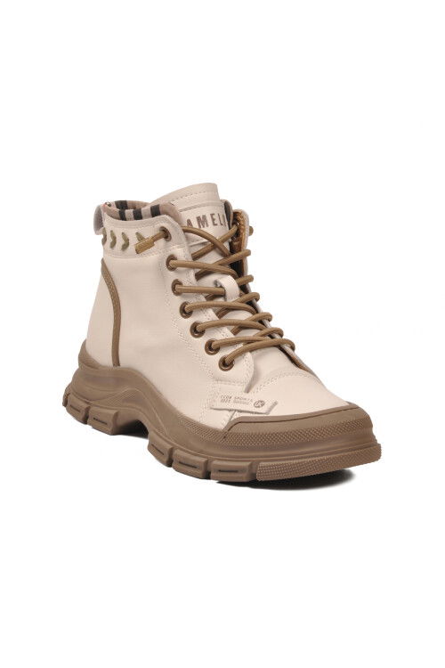 Beige Memory Foam Laced Non-Slip Sole Womens Boots Fade Z
