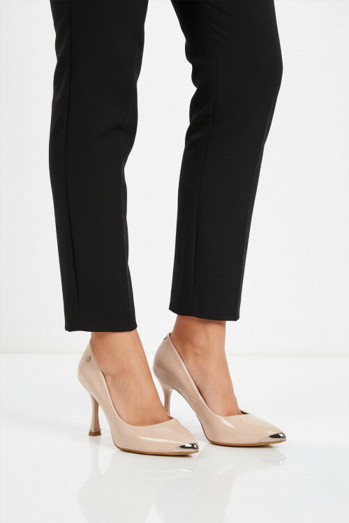 Beige Patent Leather Womens Thin Heeled Shoes PC-55118 Z