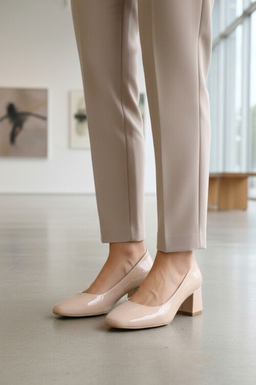Bej Rugan Kalın Topuklu Kadın Abiye Ayakkabı 695042 Z