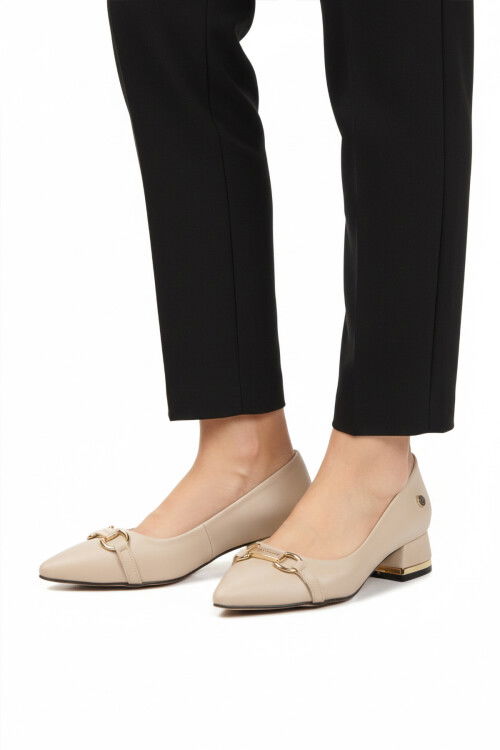 Beige Satin Slim Fit Womens Evening Shoes PC-55197 Z