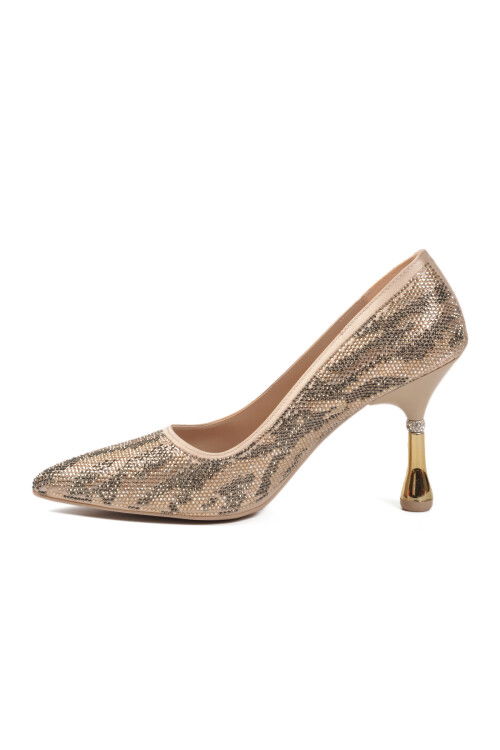 Beige Satin Stone Embroidered Thin Heeled Womens Evening Shoes 248245 Z