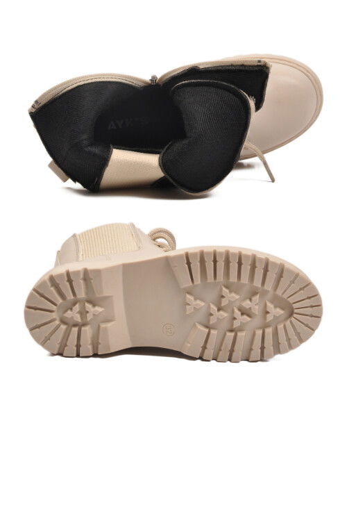 Bej Polarlı Kaymaz Soğuğa Dirençli Deri Çocuk Bot Tuno 07 F