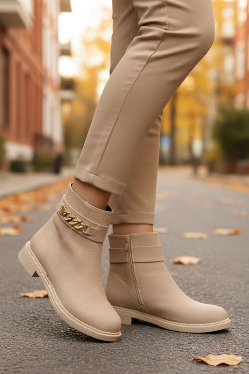 Bej İçi Kürklü Fermuarlı Kaymaz Kadın Bot 636182 Z