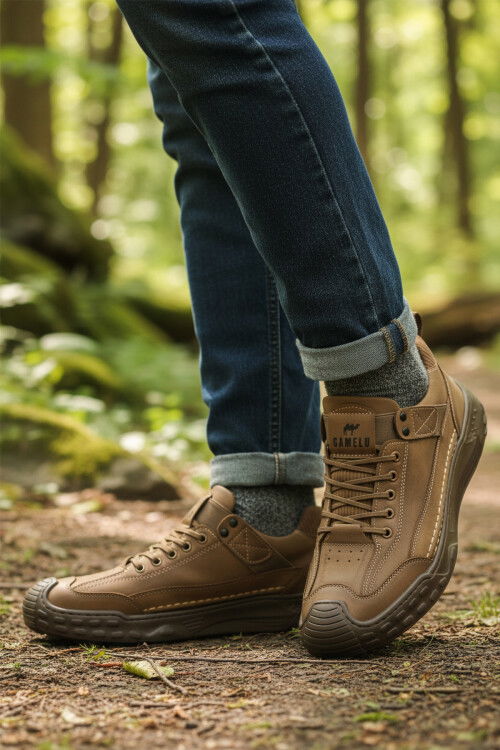 Bej Hakiki Deri Erkek Casual Yürüyüş  Ayakkabısı Season M