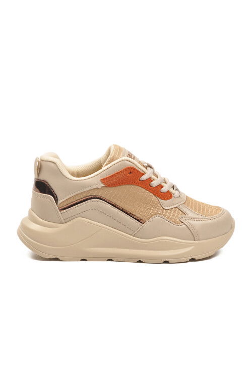 Beige Orange Thick Sole Lace-Up Womens Sneakers 051 G