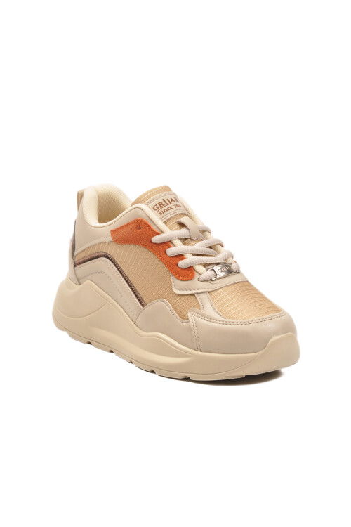 Beige Orange Thick Sole Lace-Up Womens Sneakers 051 G