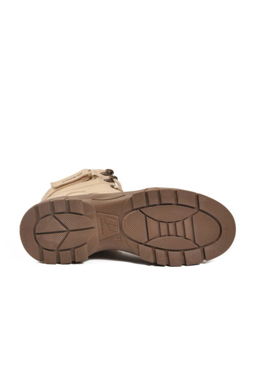 حذاء نسائي من صوف المنك البيج بسحاب داخلي ونعل مانع للانزلاق 24035 Z