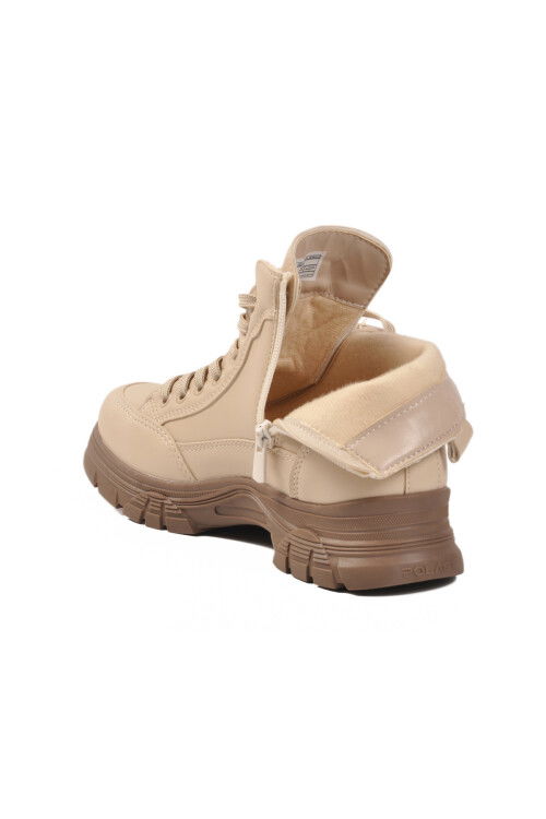 Bej İçi Kürklü Kaymaz Taban Fermuarlı Bağcıklı Kadın Bot 24090 Z