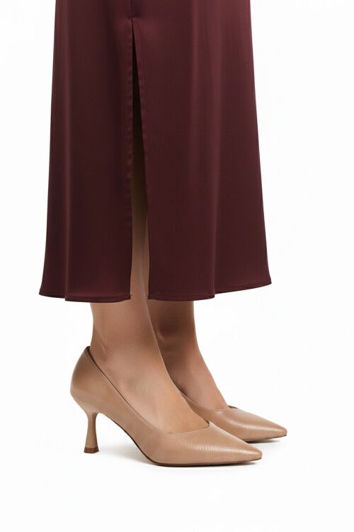 Beige Wrinkled Short Thin Heeled Womens Evening Shoes 357190 Z