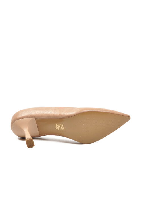 Beige Wrinkled Short Thin Heeled Womens Evening Shoes 357190 Z