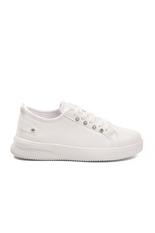 White Lace-Up Light Leather Womens Sneakers 201 G