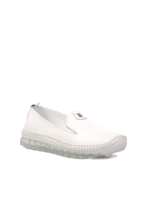 حذاء كاجوال نسائي تشريحي من الجلد الطبيعي باللون الأبيض 24Y9059 Z