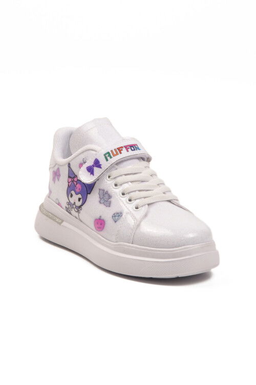White Patent Leather Glittery Velcro Lightweight Girls Sneakers 2540-26K F