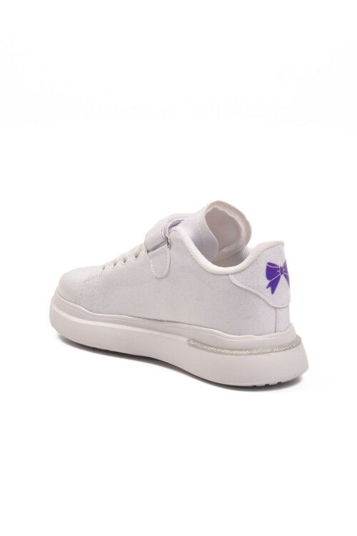 White Patent Leather Glittery Velcro Lightweight Girls Sneakers 2540-26K F